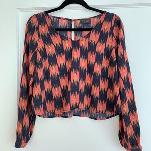 ASTR printed long sleeve crop blouse